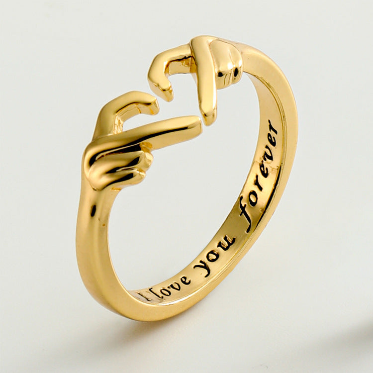 Romantic Heart Hug Couple Ring – Silver Punk Jewelry