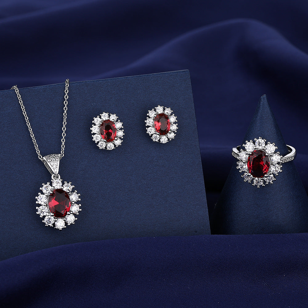 Full Diamond Necklace Ring Earrings Female Accessories Suit