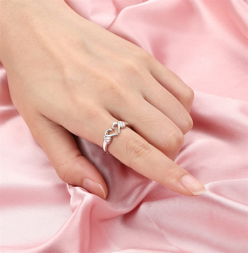 Romantic Heart Hug Couple Ring – Silver Punk Jewelry