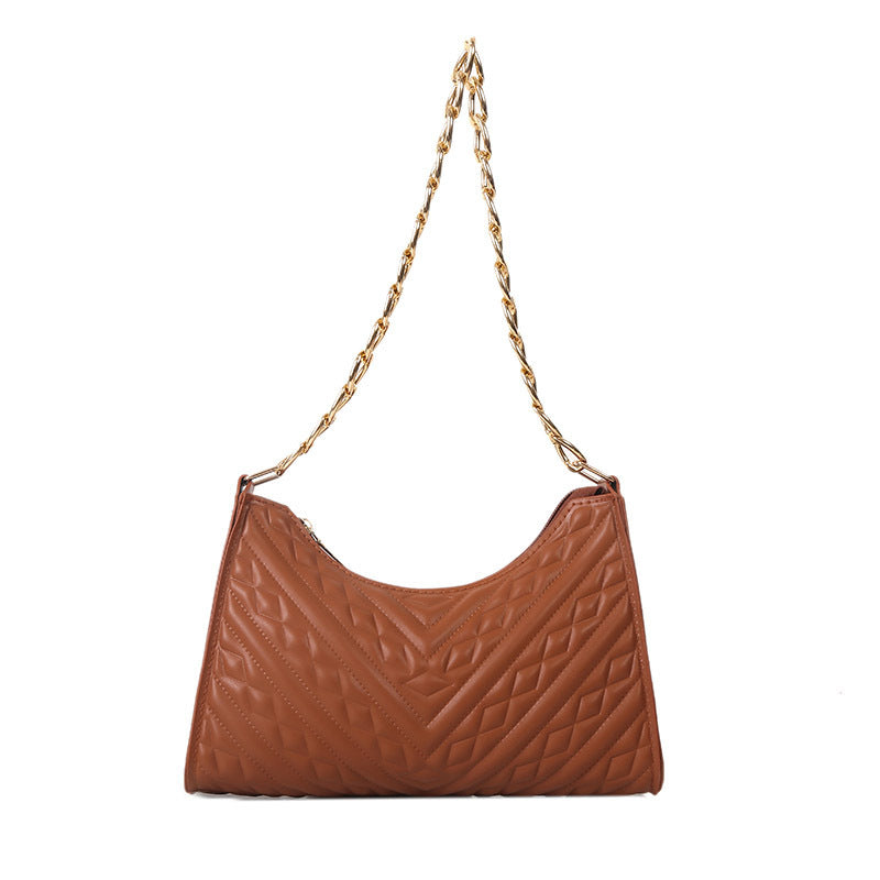 Pleated Chain Baguette Shoulder & Underarm Bag