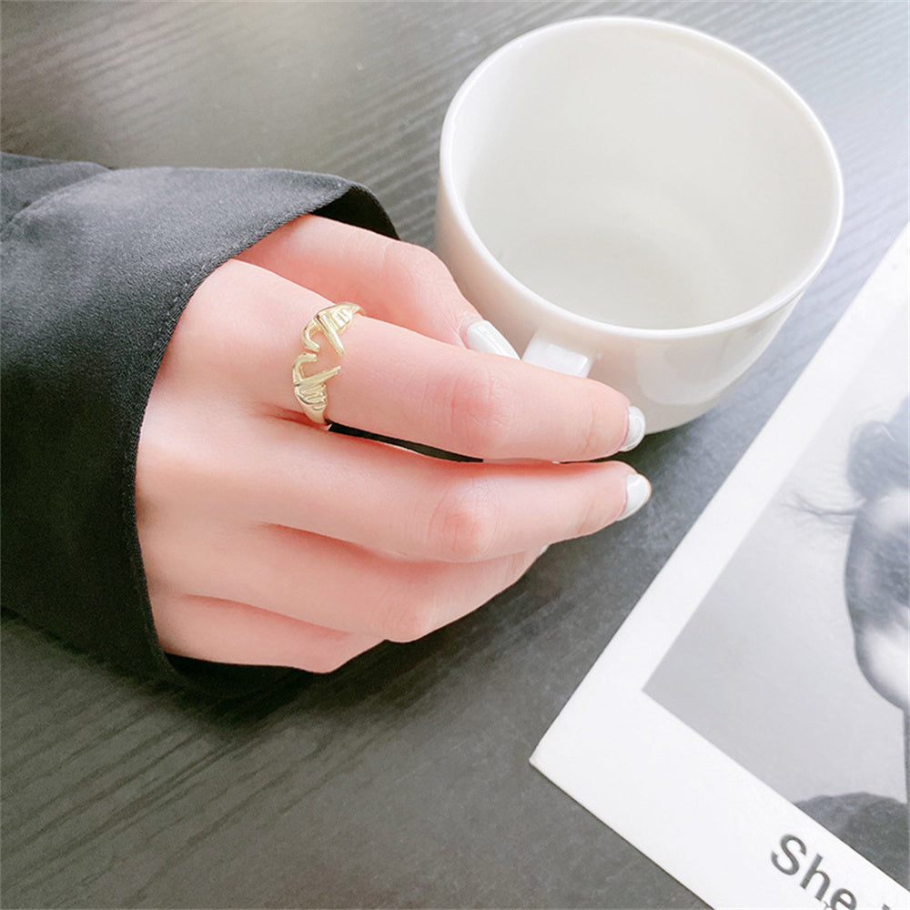Romantic Heart Hug Couple Ring – Silver Punk Jewelry