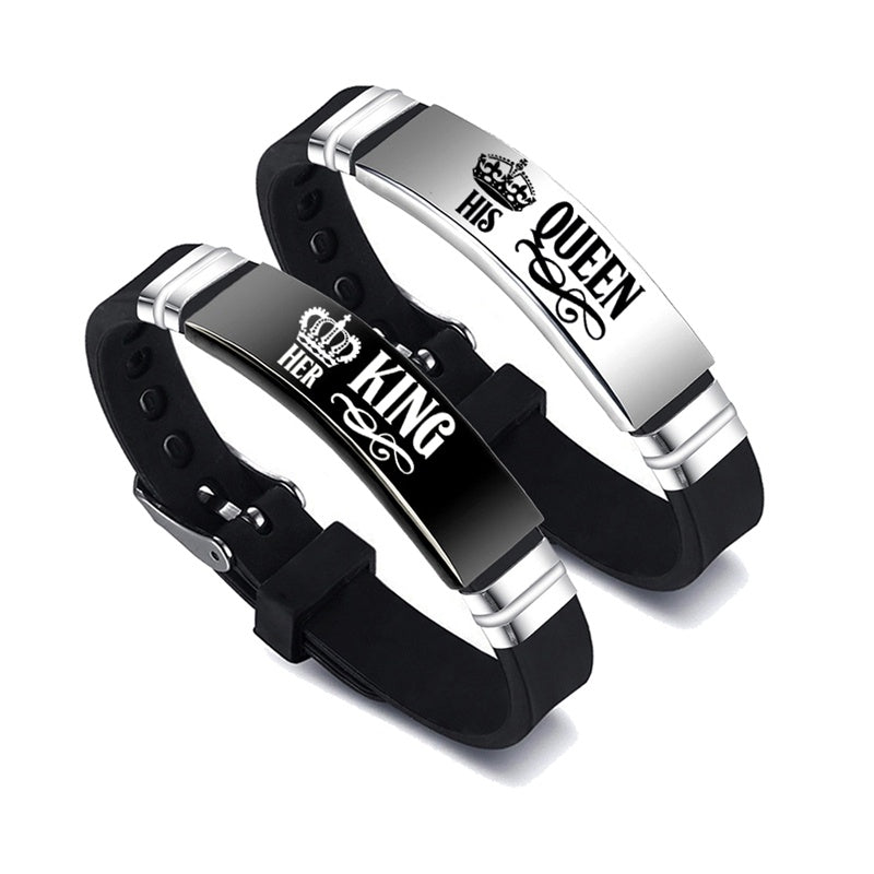 Black & Silver King & Queen Couple Bracelets – Valentine's Gift