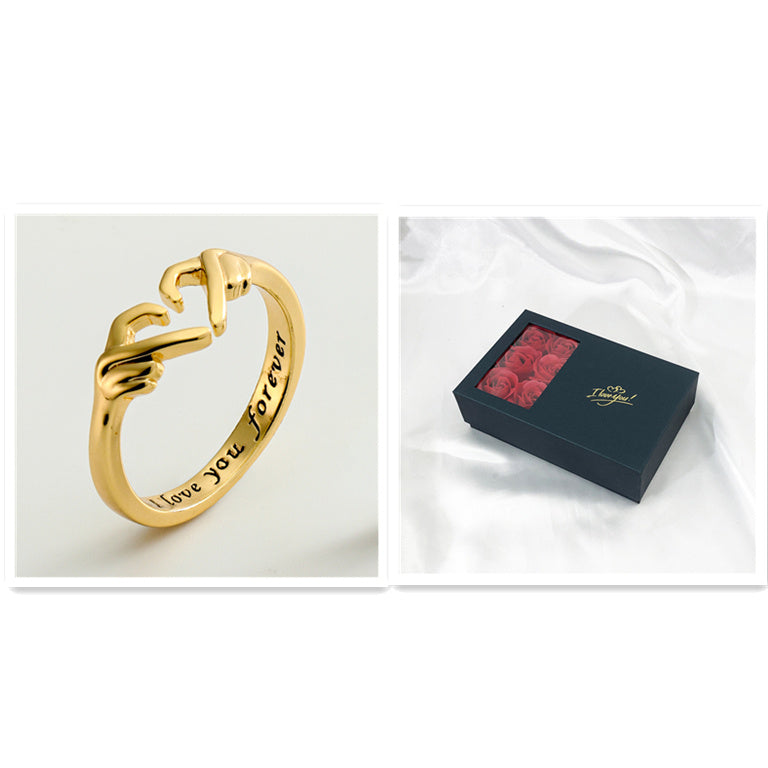 Romantic Heart Hug Couple Ring – Silver Punk Jewelry