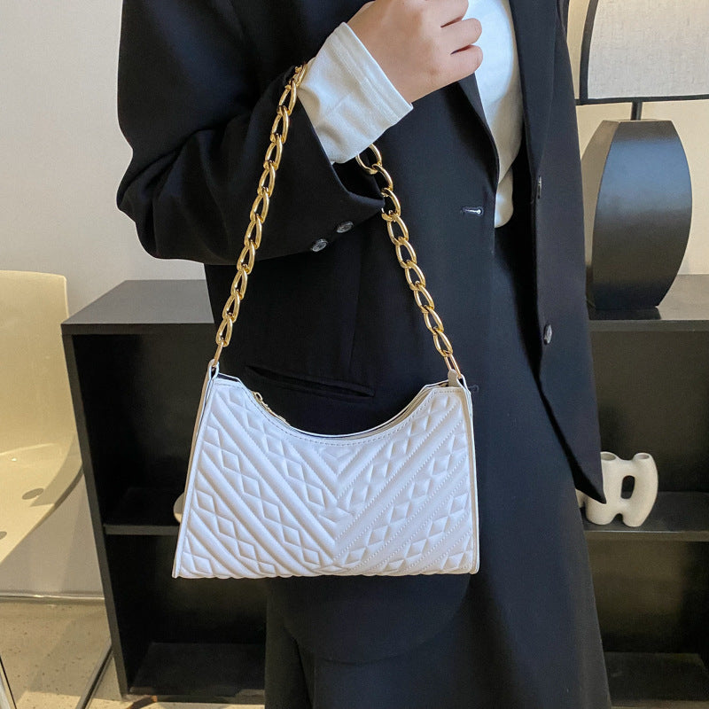 Pleated Chain Baguette Shoulder & Underarm Bag