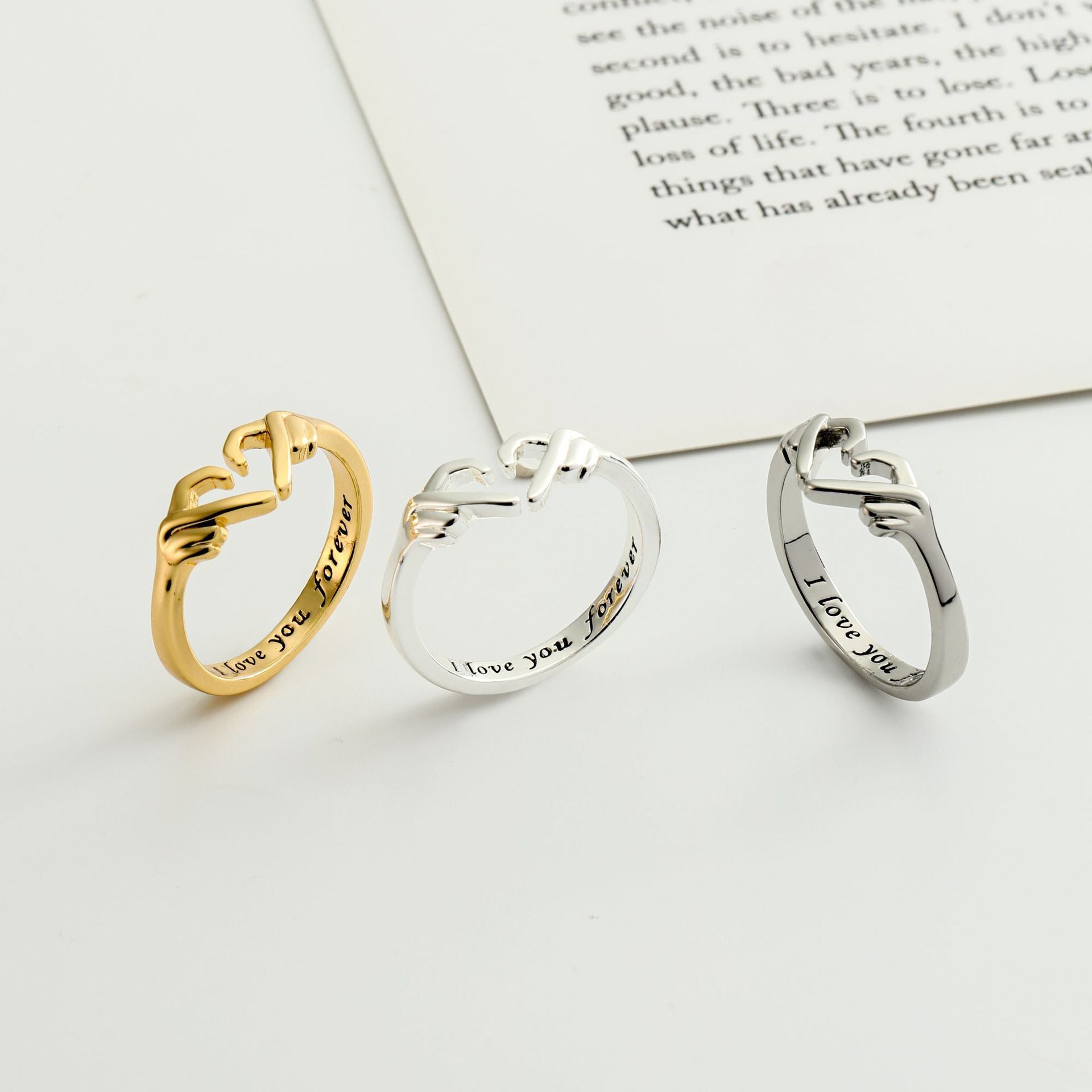Romantic Heart Hug Couple Ring – Silver Punk Jewelry