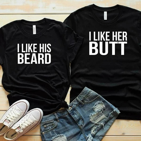 His Beard & Her Butt Couple T-Shirts – Funny Matching Set