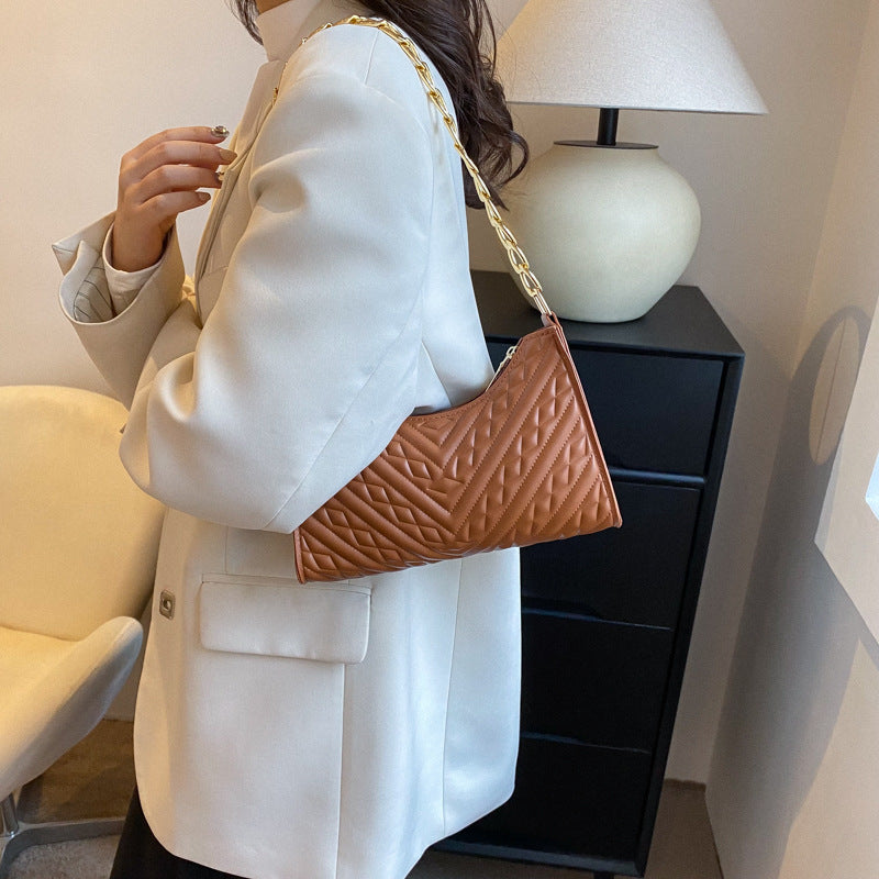 Pleated Chain Baguette Shoulder & Underarm Bag