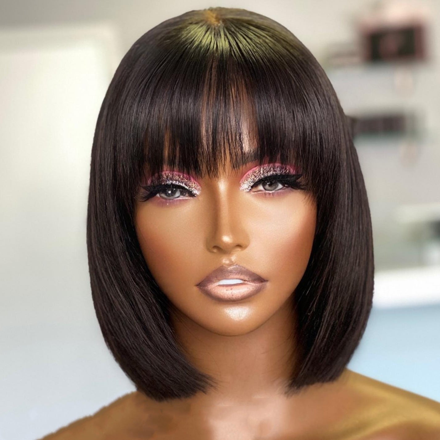 Bob Hair Wig With Bangs Realistic Look (Natural Look)