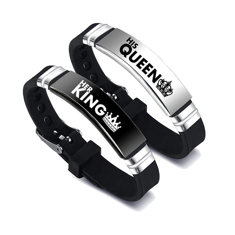 Black & Silver King & Queen Couple Bracelets – Valentine's Gift