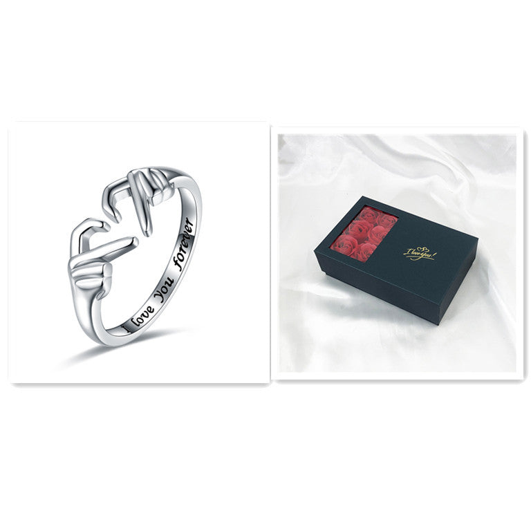Romantic Heart Hug Couple Ring – Silver Punk Jewelry