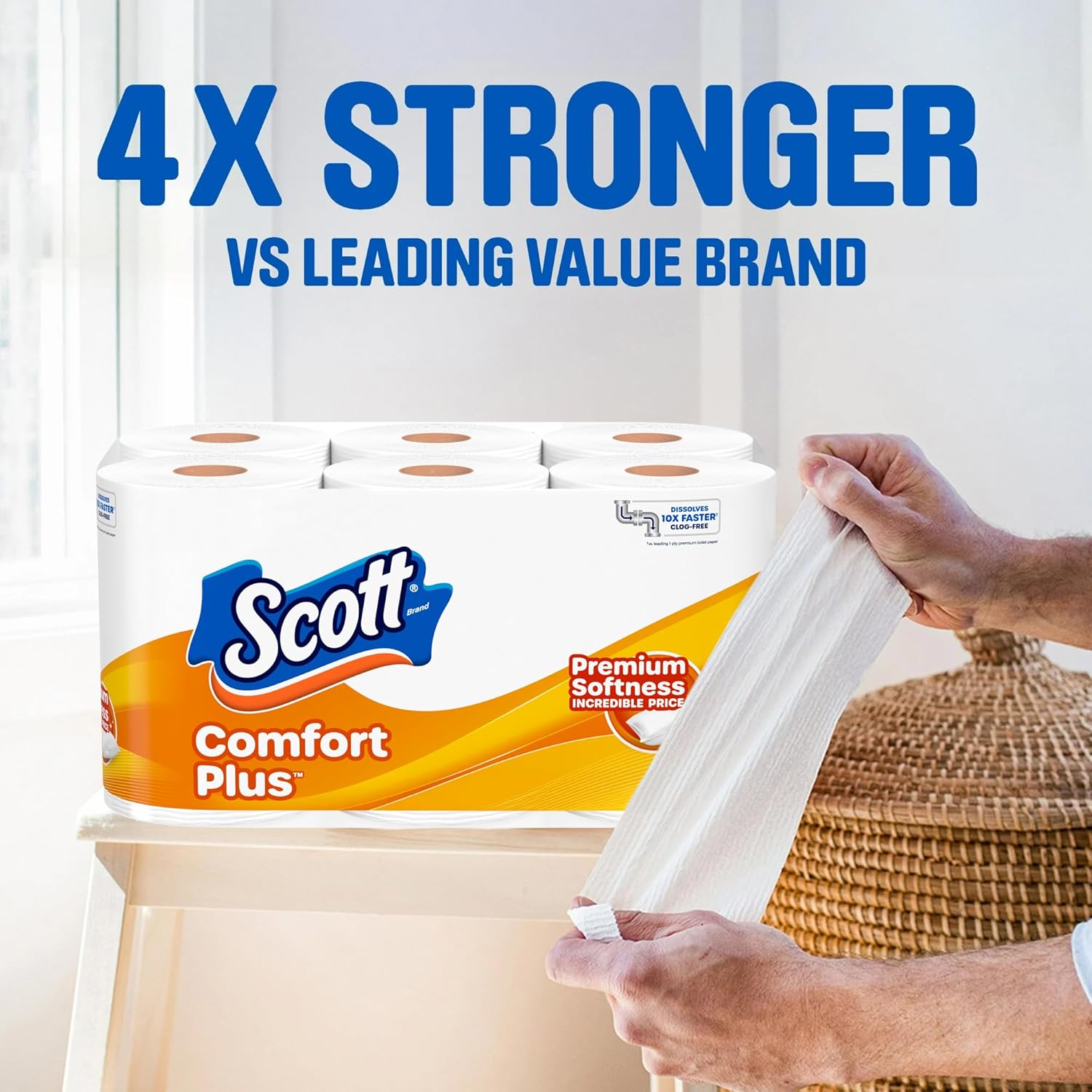 Scott ComfortPlus Toilet Paper, 18 Mega Rolls, 310 Sheets per Roll, Septic-Safe, 1-Ply Toilet Tissue