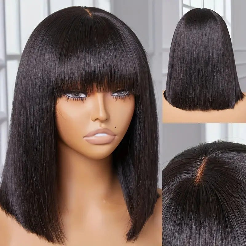Bob Hair Wig With Bangs Realistic Look (Natural Look)