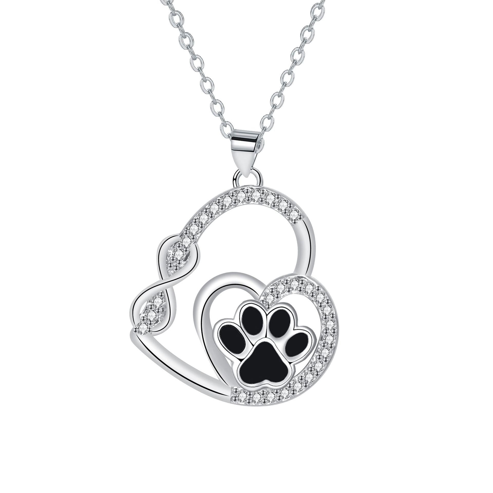 Infinite Double Love Pet Foot Print Pendant Necklace Clavicle Chain