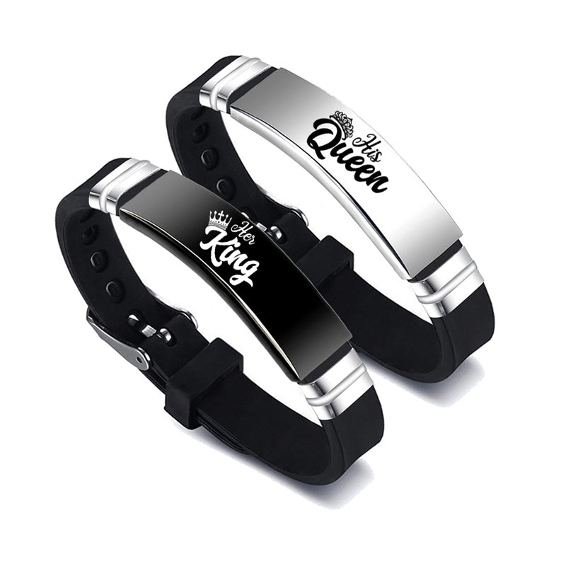 Black & Silver King & Queen Couple Bracelets – Valentine's Gift