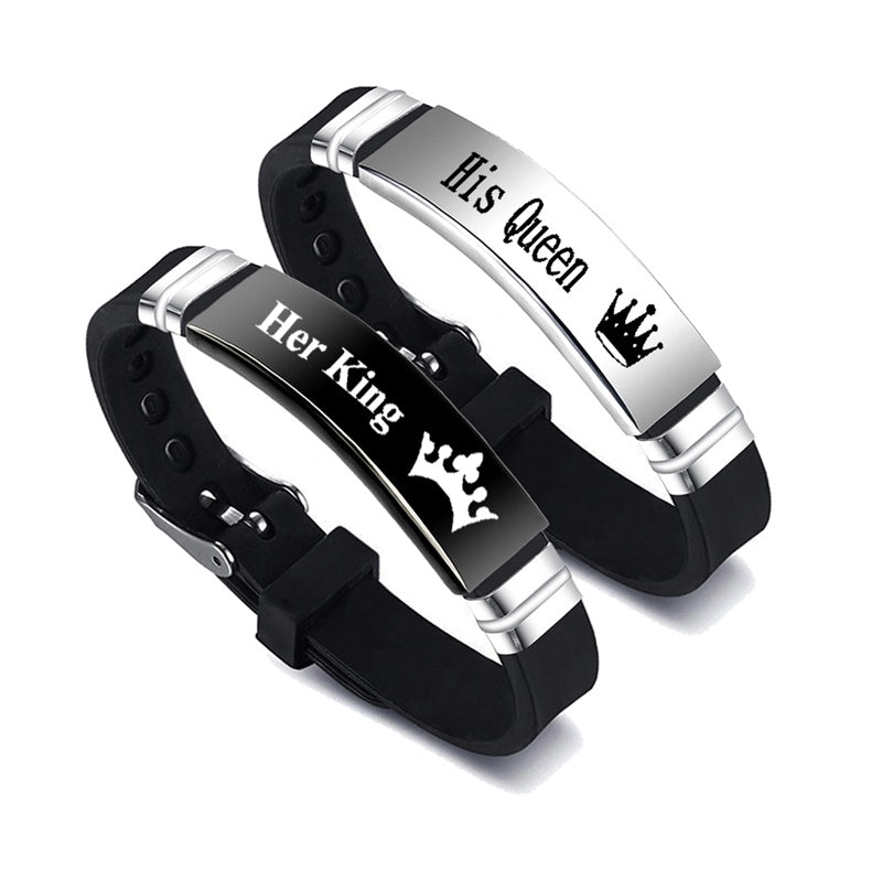 Black & Silver King & Queen Couple Bracelets – Valentine's Gift