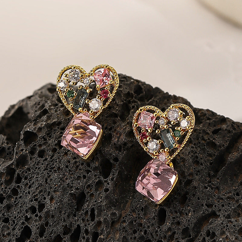 New Retro Love Color Zircon Earrings