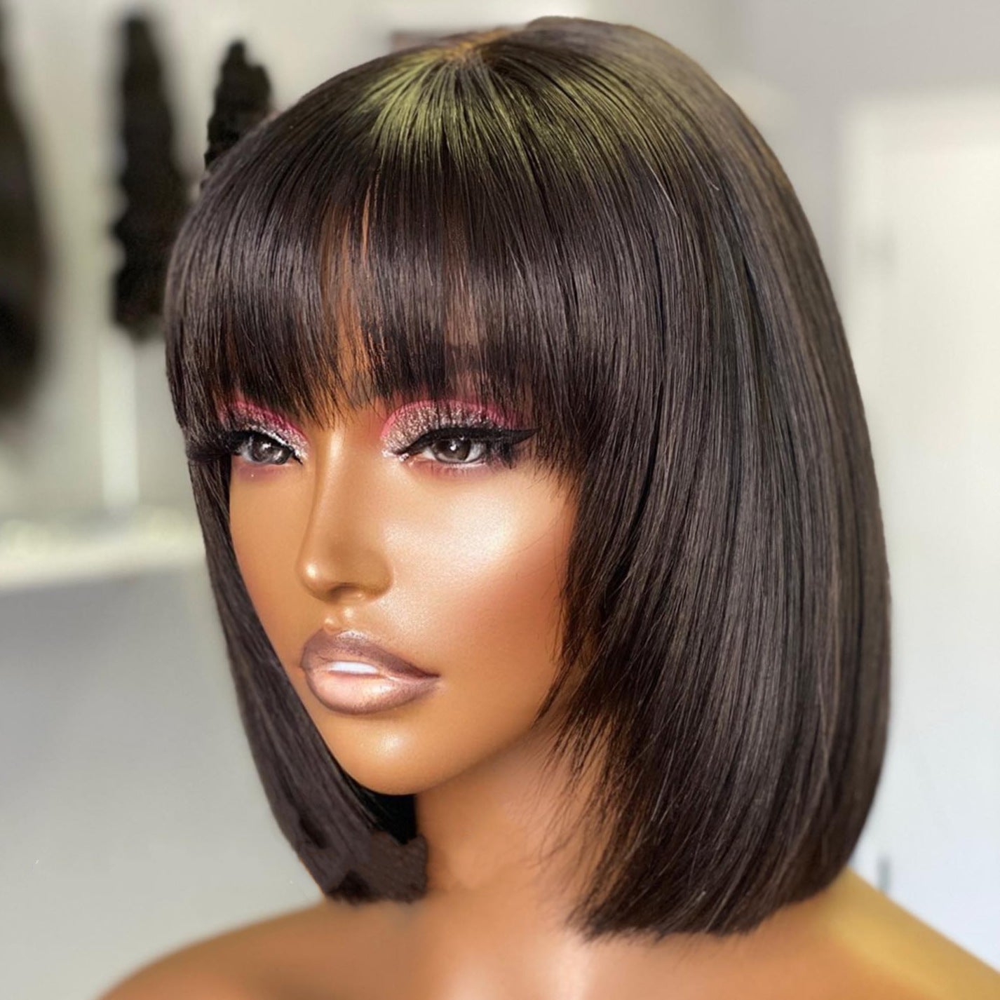 Bob Hair Wig With Bangs Realistic Look (Natural Look)