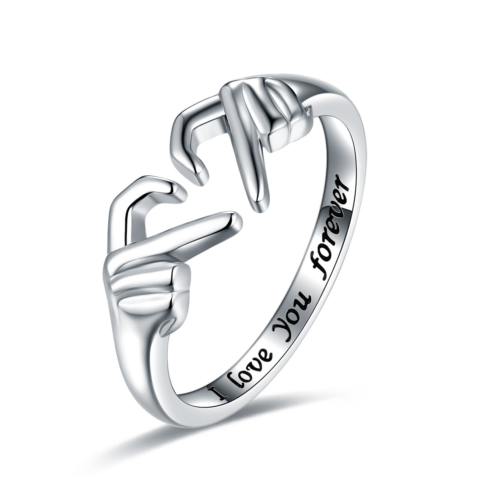 Romantic Heart Hug Couple Ring – Silver Punk Jewelry