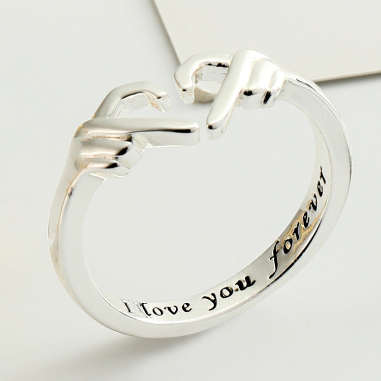 Romantic Heart Hug Couple Ring – Silver Punk Jewelry