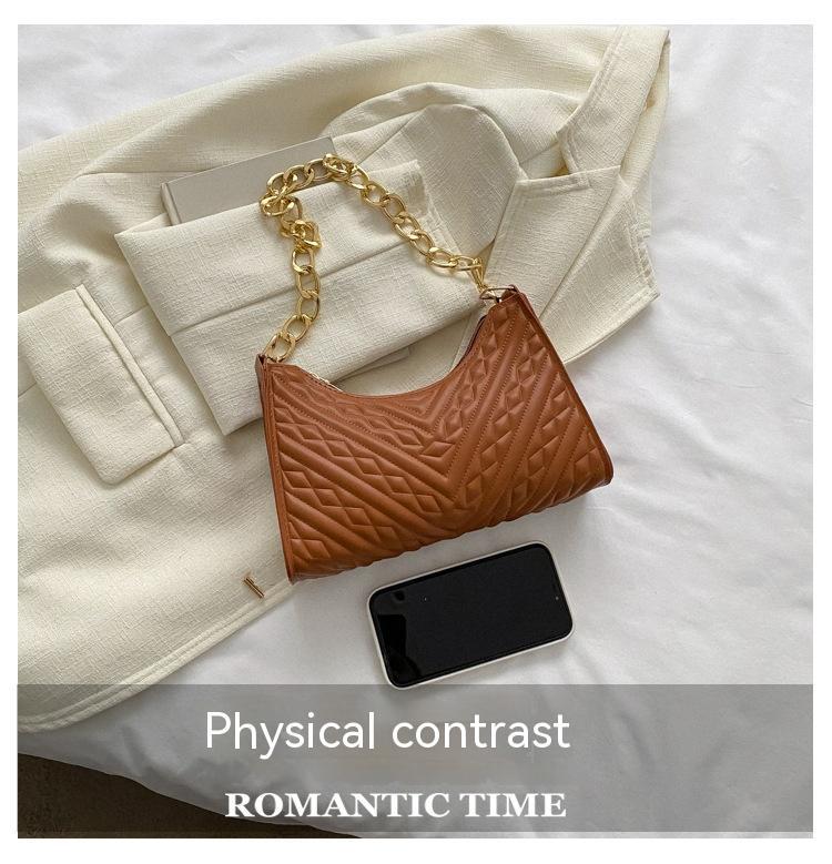 Pleated Chain Baguette Shoulder & Underarm Bag