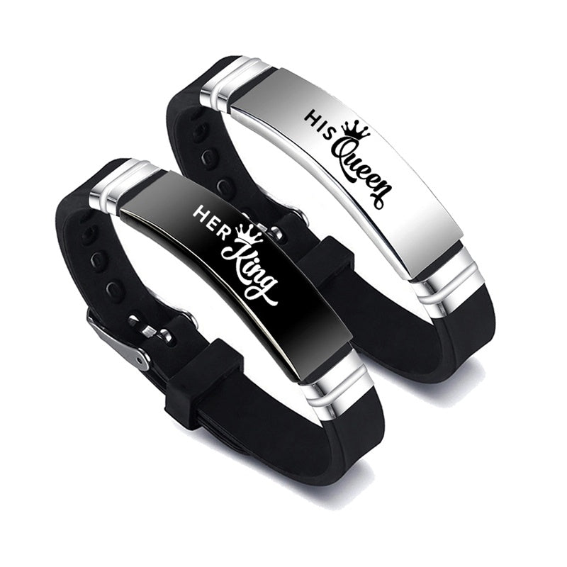 Black & Silver King & Queen Couple Bracelets – Valentine's Gift