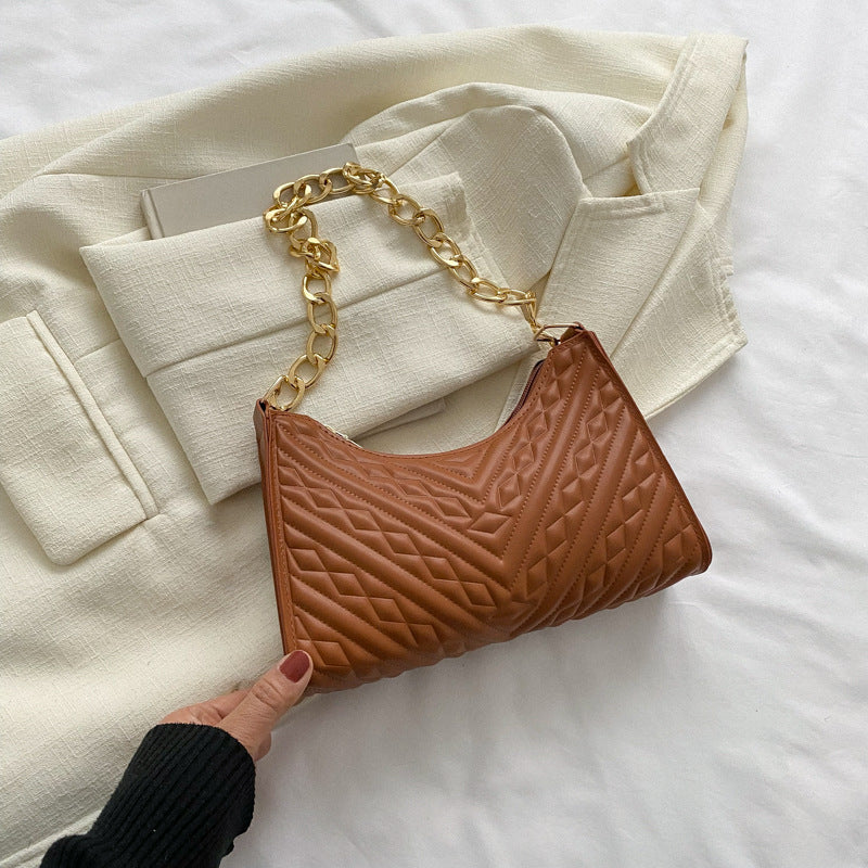Pleated Chain Baguette Shoulder & Underarm Bag